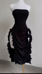 Strapless Midi Length Ruffle Prom Dress Sexy Prom Dresses