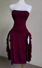 Strapless Midi Length Ruffle Prom Dress Sexy Prom Dresses