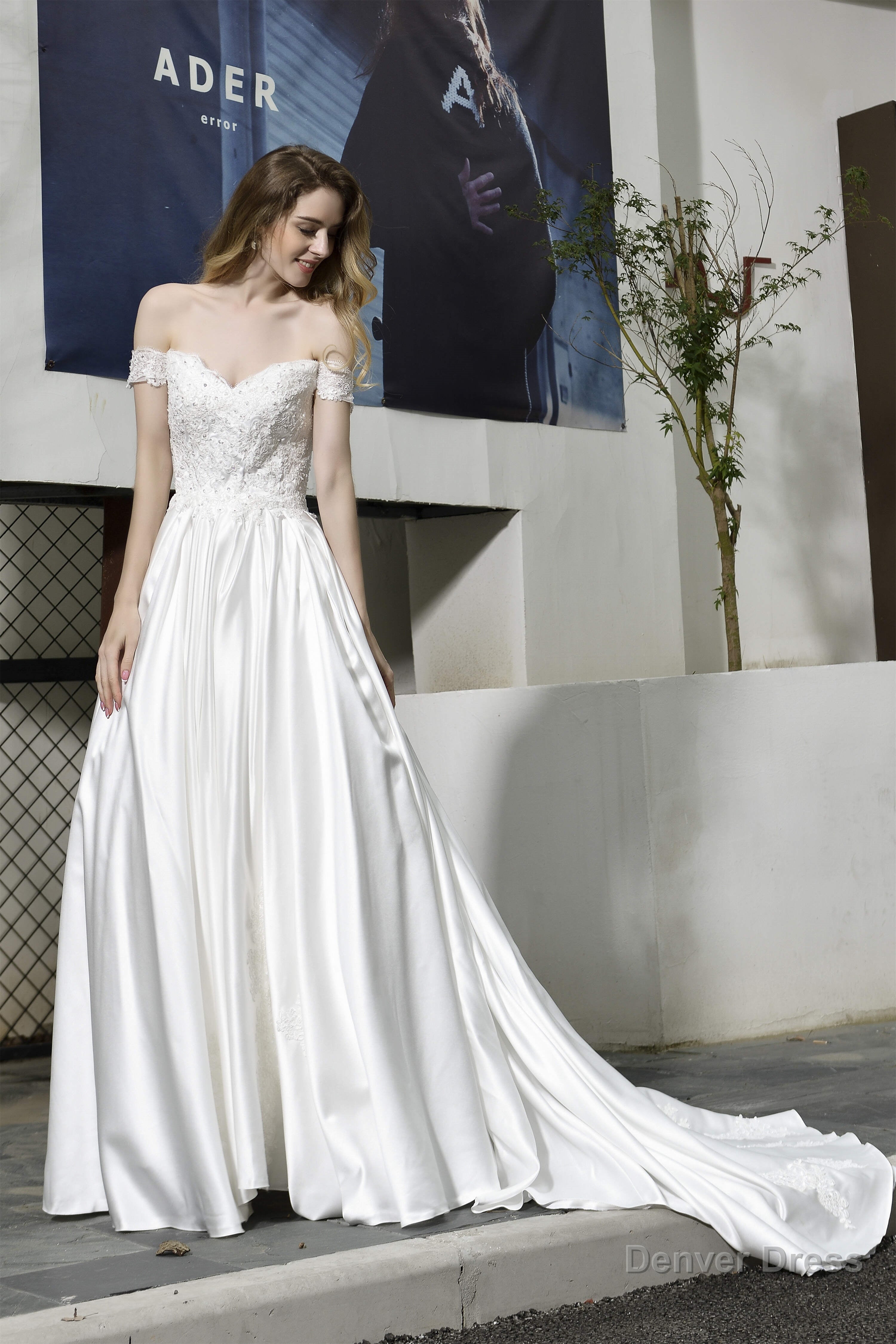 Strapless Off shoulder Appliques Sequins Satin Wedding Dresses