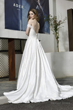 Strapless Off shoulder Appliques Sequins Satin Wedding Dresses