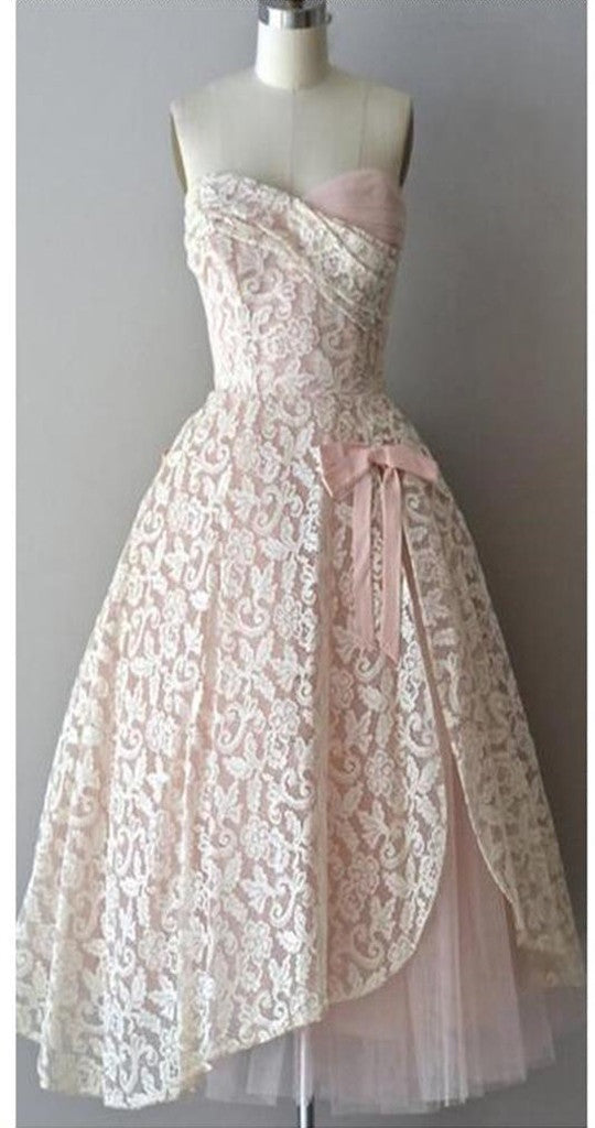 Strapless pink lace unique style vintage cheap homecoming prom gowns dress Secondary image