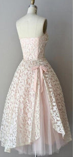 Strapless pink lace unique style vintage cheap homecoming prom gowns dress