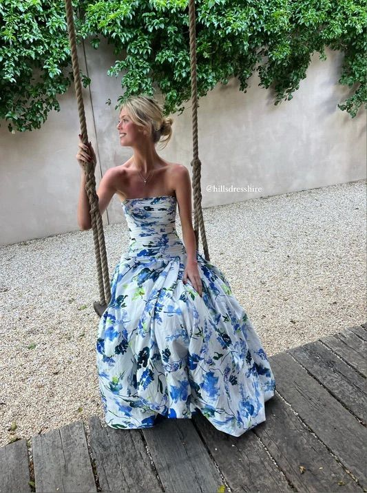 Strapless Print Floral Long Prom Dresses Prom Gowns Main image
