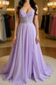 Strapless Purple Tulle Lace Long Prom Dress, Lavender Lace Prom Dress, Purple Prom Dresses