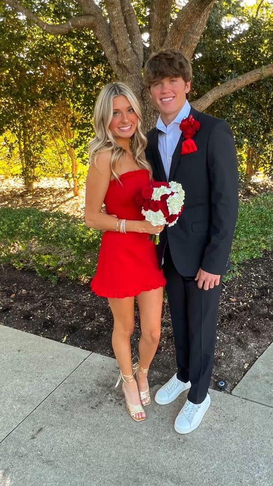 Strapless Red Short Prom Dress Homecoming Dresses