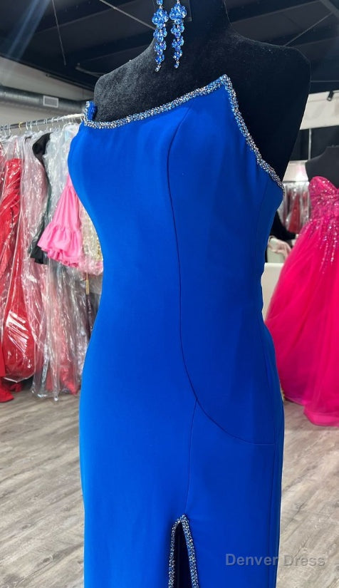 Strapless Royal Blue Long Prom Dresses with Beading and Skirt Slit Secondary image