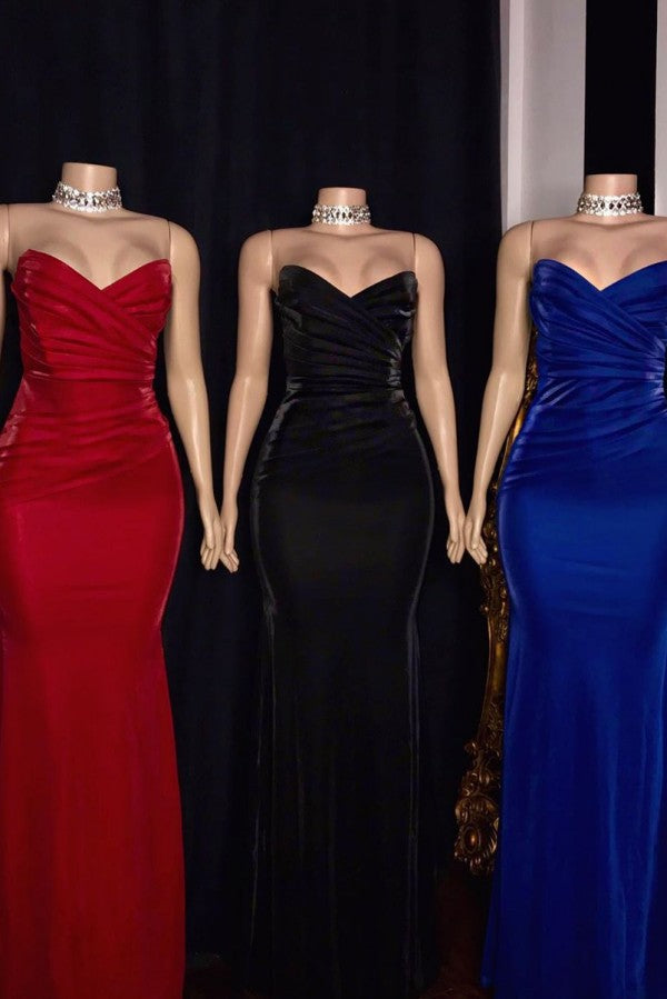 Strapless Ruffled V-Neck Mermaid Floor Length Prom Dresses Main image