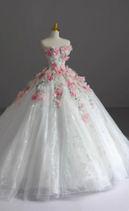 Strapless Runaway Princess Floral Tulle Floor-Length Wedding Dresses