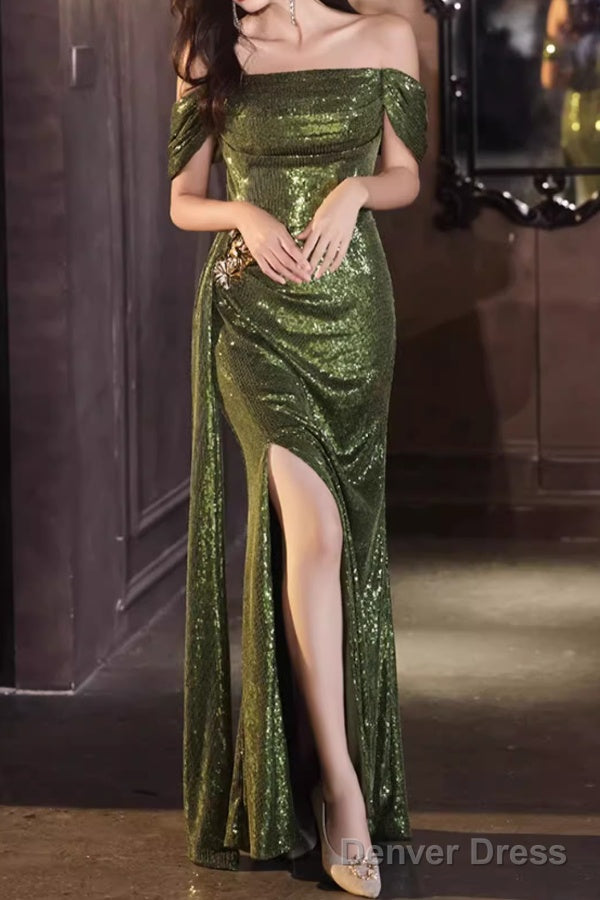 Strapless Sequin Ruched Trained Slit Mermaid Prom Gowns