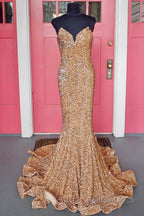 Strapless Sequins Black Mermaid Prom Dresses