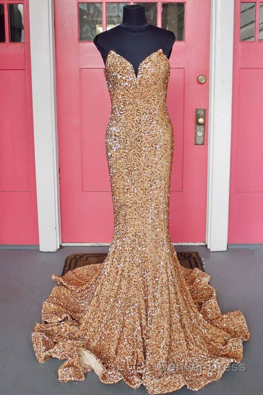 Strapless Sequins Black Mermaid Prom Dresses