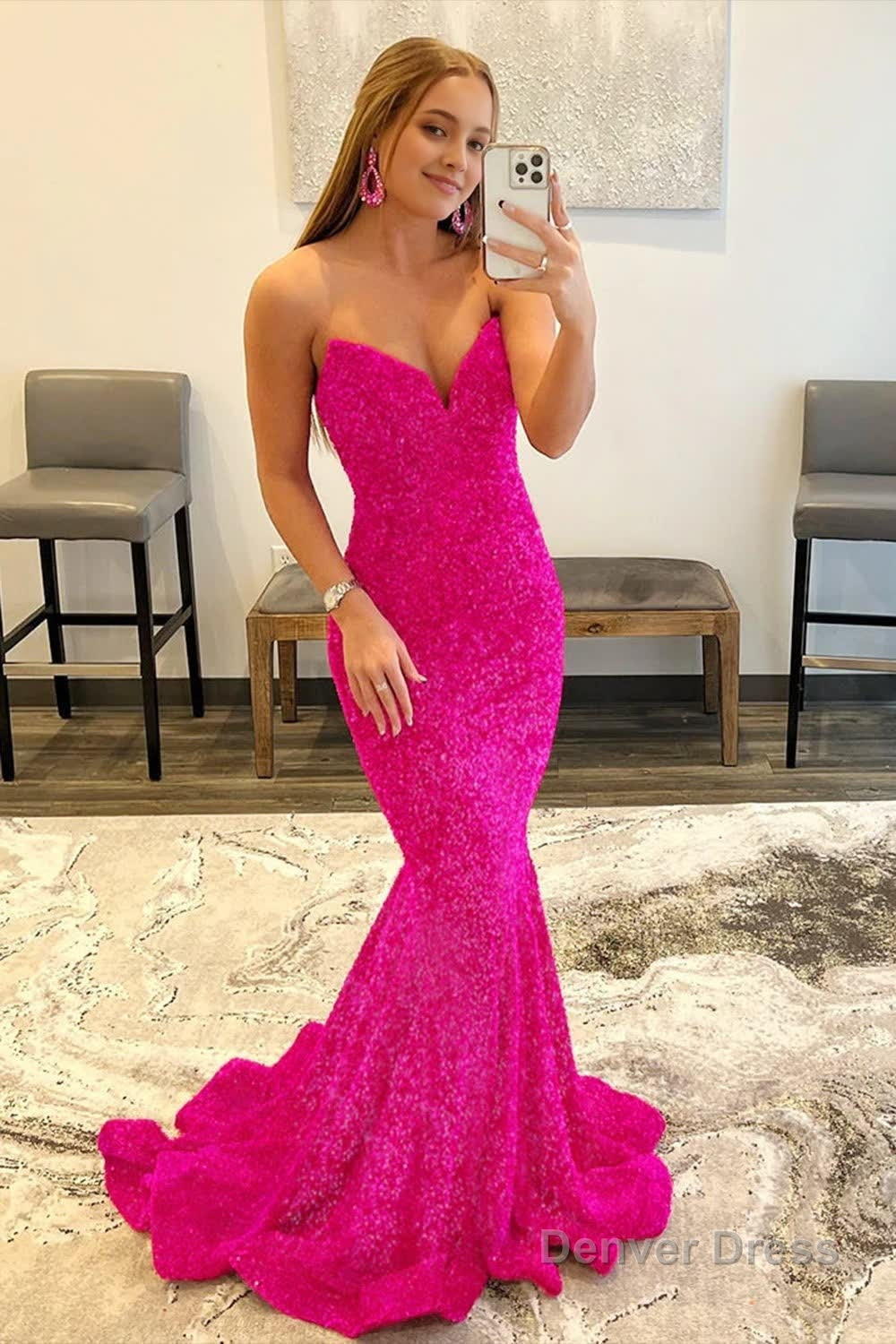Strapless Sequins Black Mermaid Prom Dresses