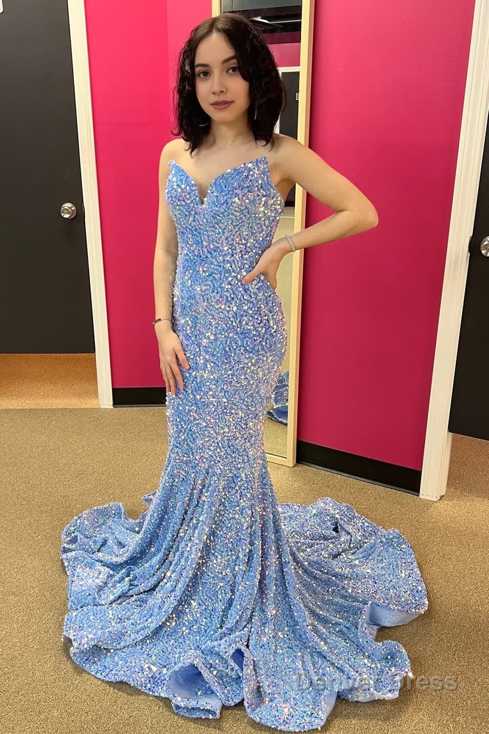Strapless Sequins Black Mermaid Prom Dresses