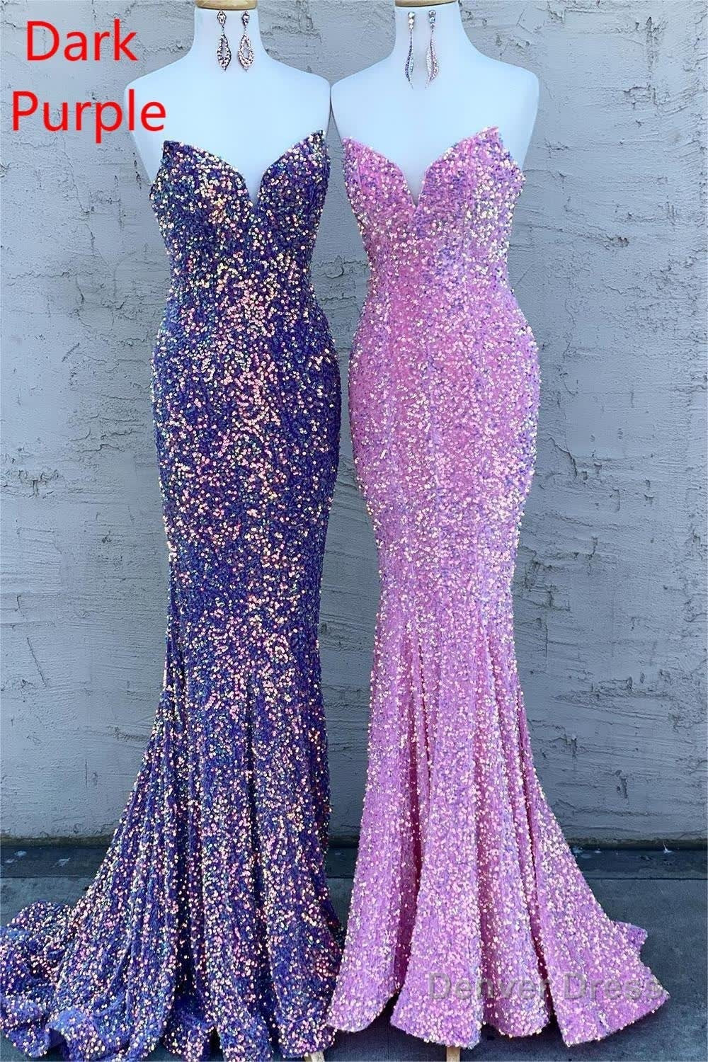 Strapless Sequins Black Mermaid Prom Dresses