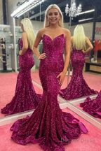 Strapless Sequins Black Mermaid Prom Dresses