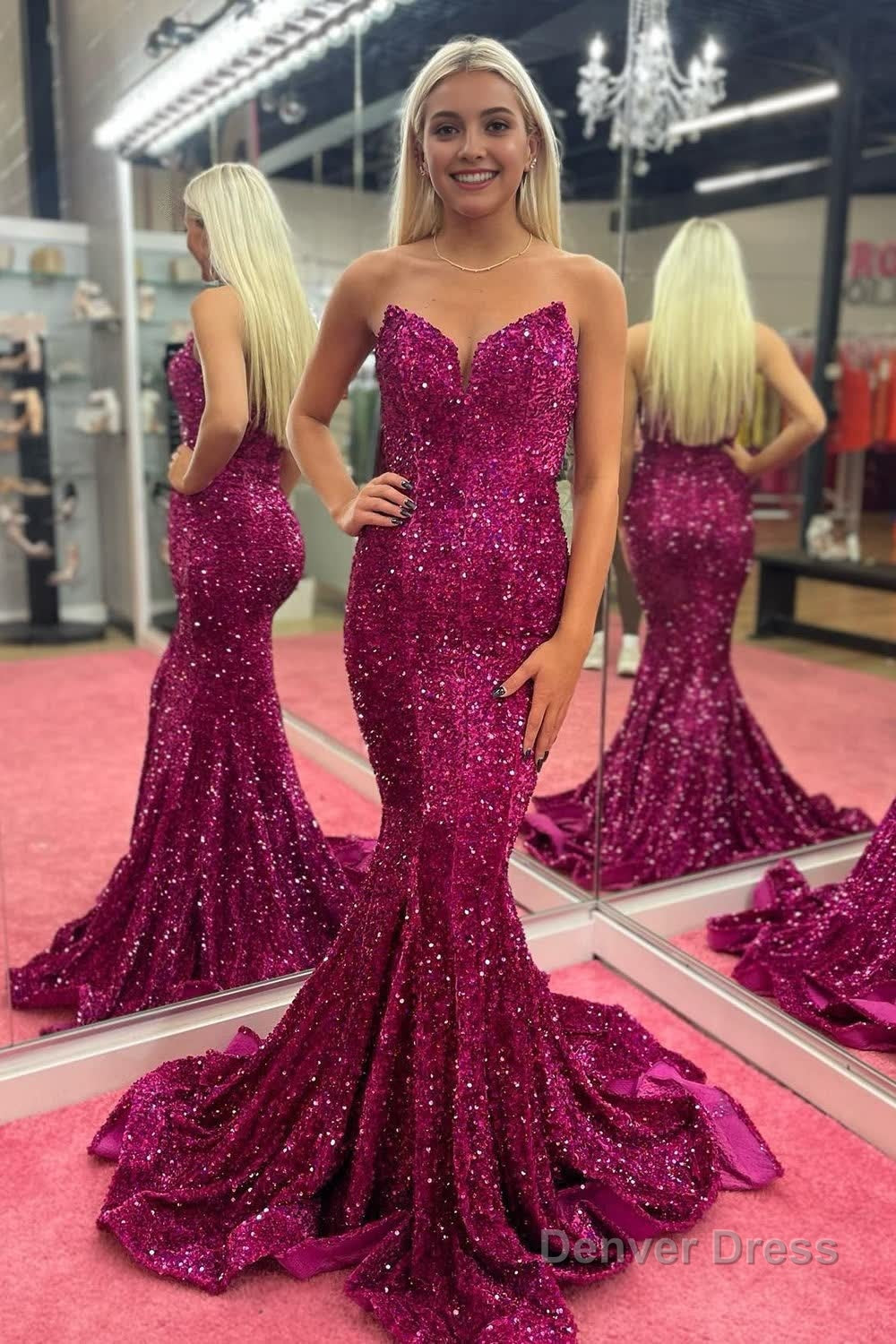 Strapless Sequins Black Mermaid Prom Dresses