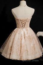 Strapless Short Champagne Prom Dress Homecoming Dresses With Sequins