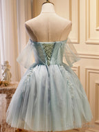 Strapless Short Green Tulle Prom Dress, Short Green Tulle Beaded Prom Graduation Dresses