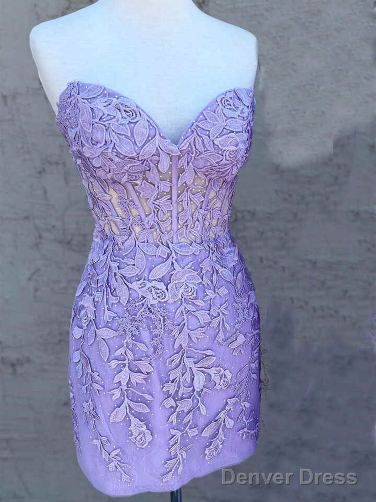 Strapless Short Lace Prom Dresses, Short Bodycon Lace Formal Homecoming Dress Main image