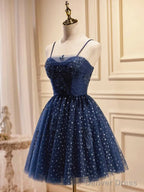 Strapless Short Navy Blue Prom Dress, Short Dark Blue Prom Homecoming Dresses