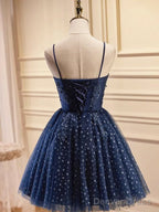 Strapless Short Navy Blue Prom Dress, Short Dark Blue Prom Homecoming Dresses
