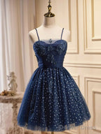 Strapless Short Navy Blue Prom Dress, Short Dark Blue Prom Homecoming Dresses