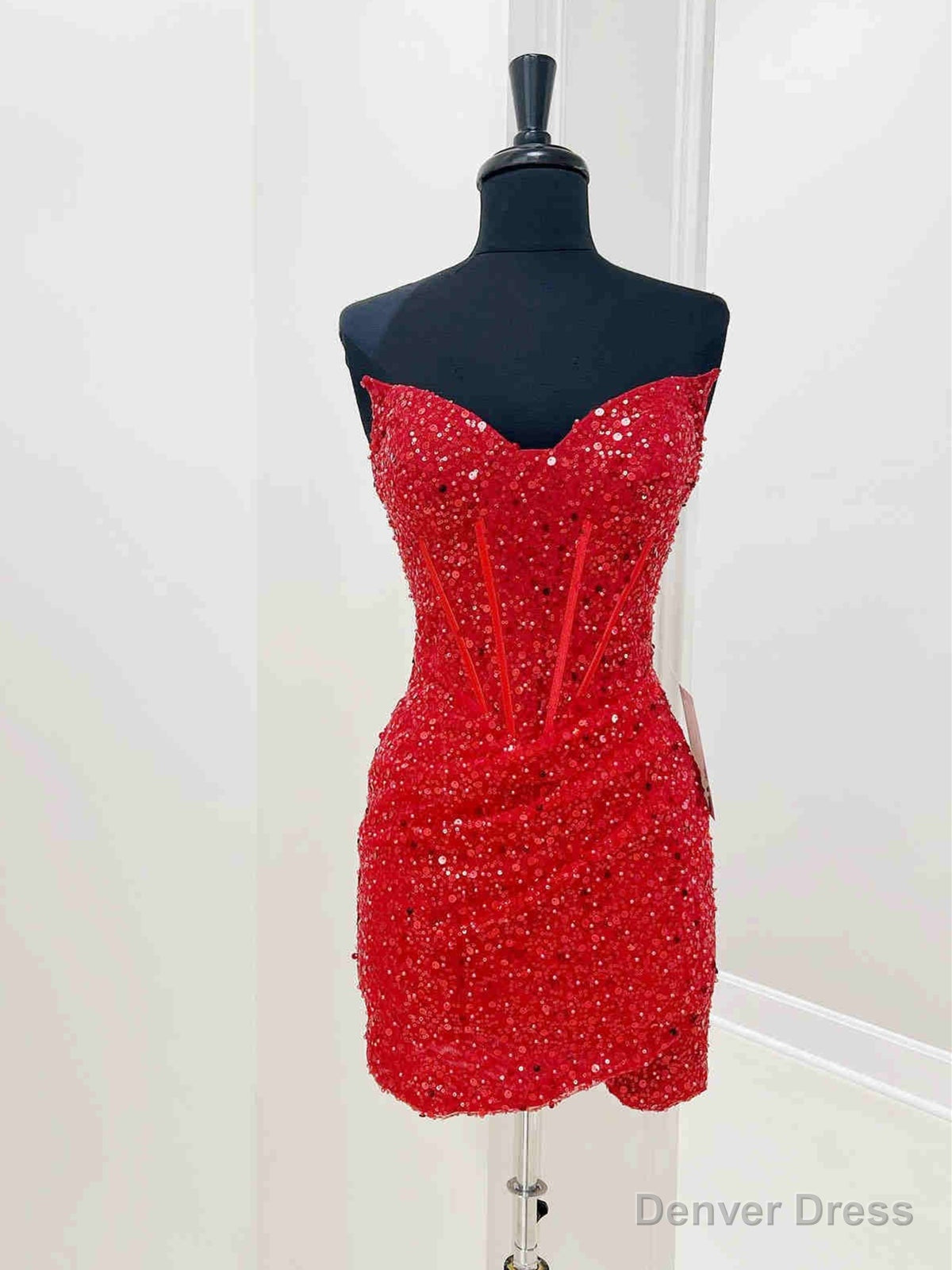 Strapless Short Red Prom Dresses, Shiny Short Red Formal Homecoming Dresses Main image