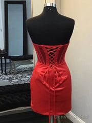 Strapless Short Satin Prom Dresses, Short Formal Homecoming Dresses