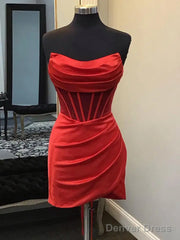 Strapless Short Satin Prom Dresses, Short Formal Homecoming Dresses