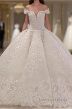 Strapless Sparkle Luxurious Train See through Ball Gown Wedding Dresses