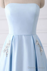 Strapless Stain Prom Dresses With Pockets