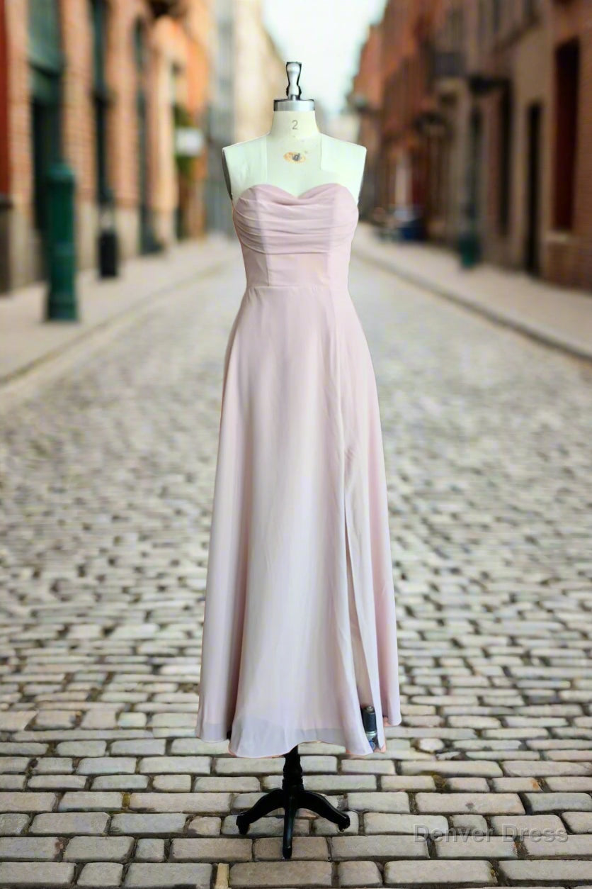 Strapless Sweetheart Bridesmaid Dress Neck A Line Chiffon Maxi Dresses