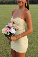 Strapless Sweetheart Keyhole Pleated Satin Tight Prom Homecoming Dresses