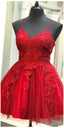 Strappy Short Homecoming Dresses Lace Applique Red