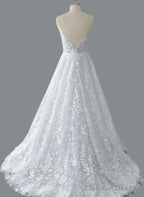 Straps A-Line Lace Wedding Dress With Open Back