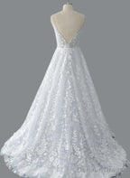 Straps A Line Lace Wedding Dresses With Open Back