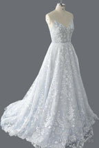 Straps A Line Lace Wedding Dresses With Open Back
