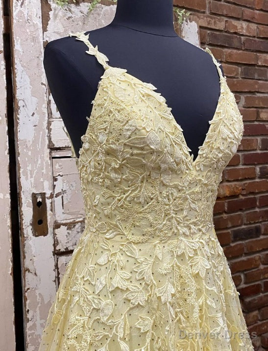 Straps A Line Leaf Lace Long Prom Dresses