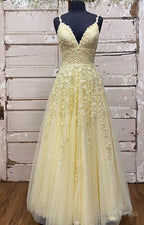 Straps A Line Leaf Lace Long Prom Dresses