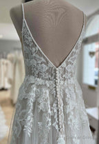 Straps A Line Tulle Lace Beach Wedding Dresses