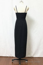 Straps Black Sheath Tea Length Bridesmaid Dresses
