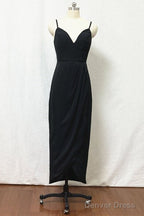 Straps Black Sheath Tea Length Bridesmaid Dresses