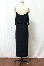Straps Boho Black Tea Length Chiffon Bridesmaid Dresses
