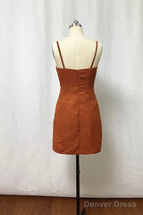 Straps Burnt Orange Bridesmaid Dresss With Removable Train