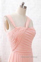 Straps Chiffon Long Bridesmaid Dress Coral Prom Wedding Prom Dresses