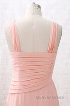 Straps Chiffon Long Bridesmaid Dress Coral Prom Wedding Prom Dresses