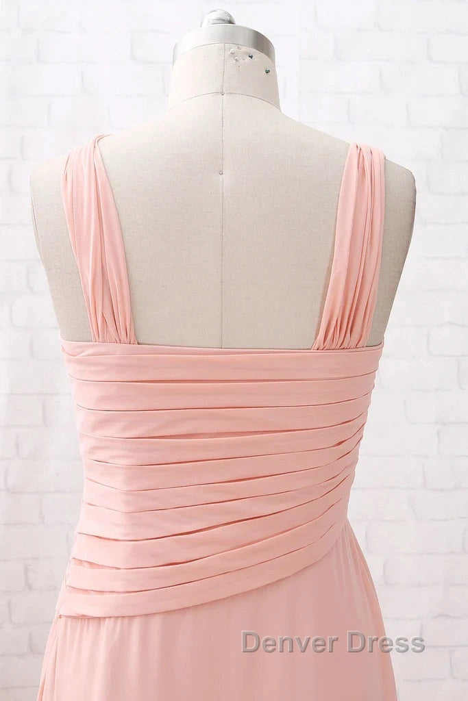 Straps Chiffon Long Bridesmaid Dress Coral Prom Wedding Prom Dresses