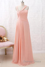 Straps Chiffon Long Bridesmaid Dress Coral Prom Wedding Prom Dresses