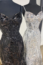 Straps Gold Sequin Mermaid Long Prom Dresses