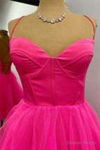 Straps Hot Pink Lace Up A Line Homecoming Dresses